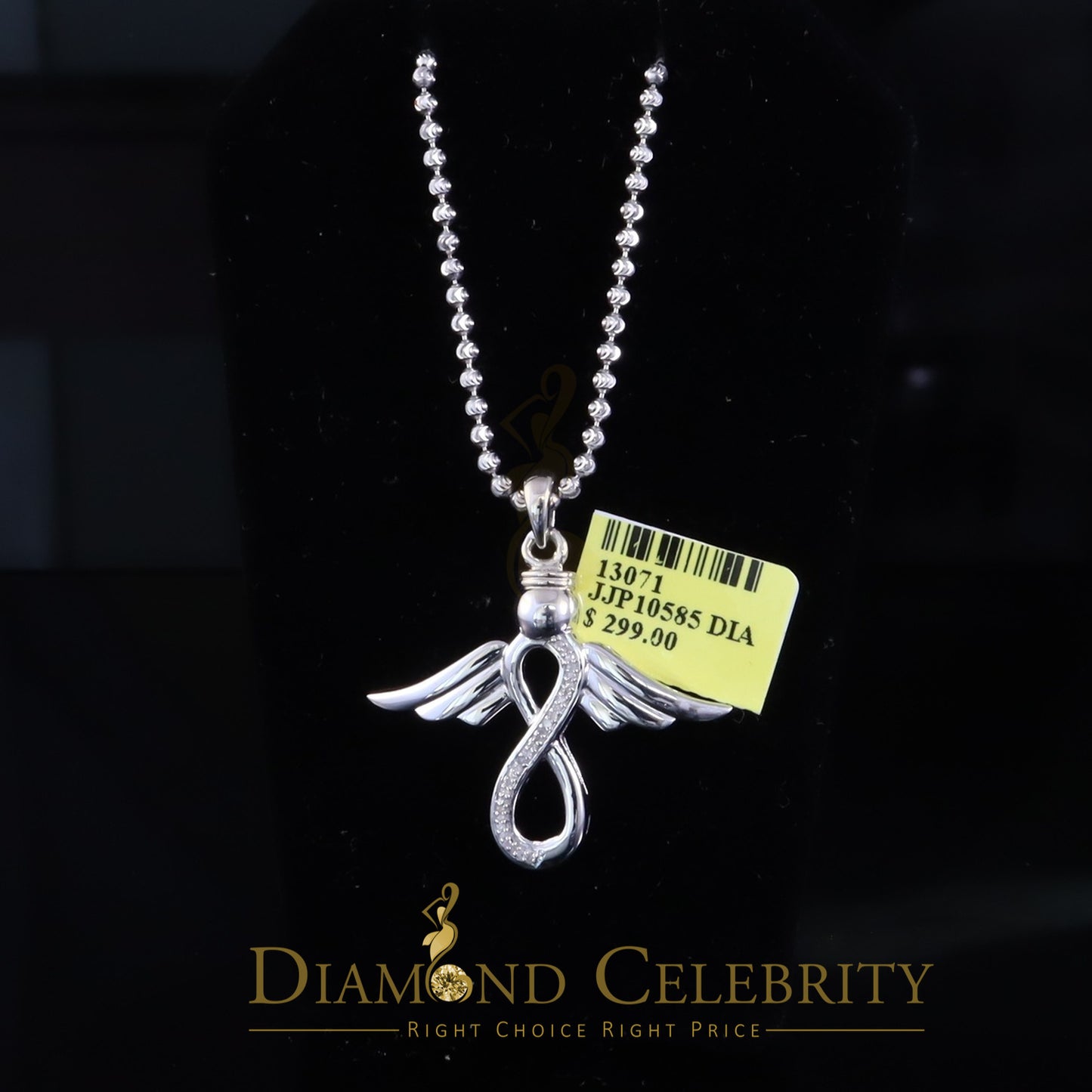 DiamondCelebritees NEW Real 0.05CT Diamond Infinity with Wings Silver White Charm Necklace Pendant