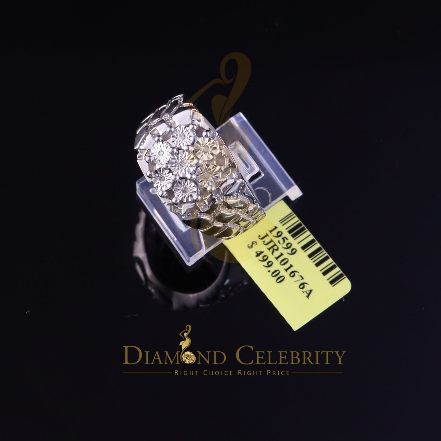 DiamondCelebritees 0.05CT Real Diamond 925 Sterling White Silver Fashion Flower Womens Ring Size 9