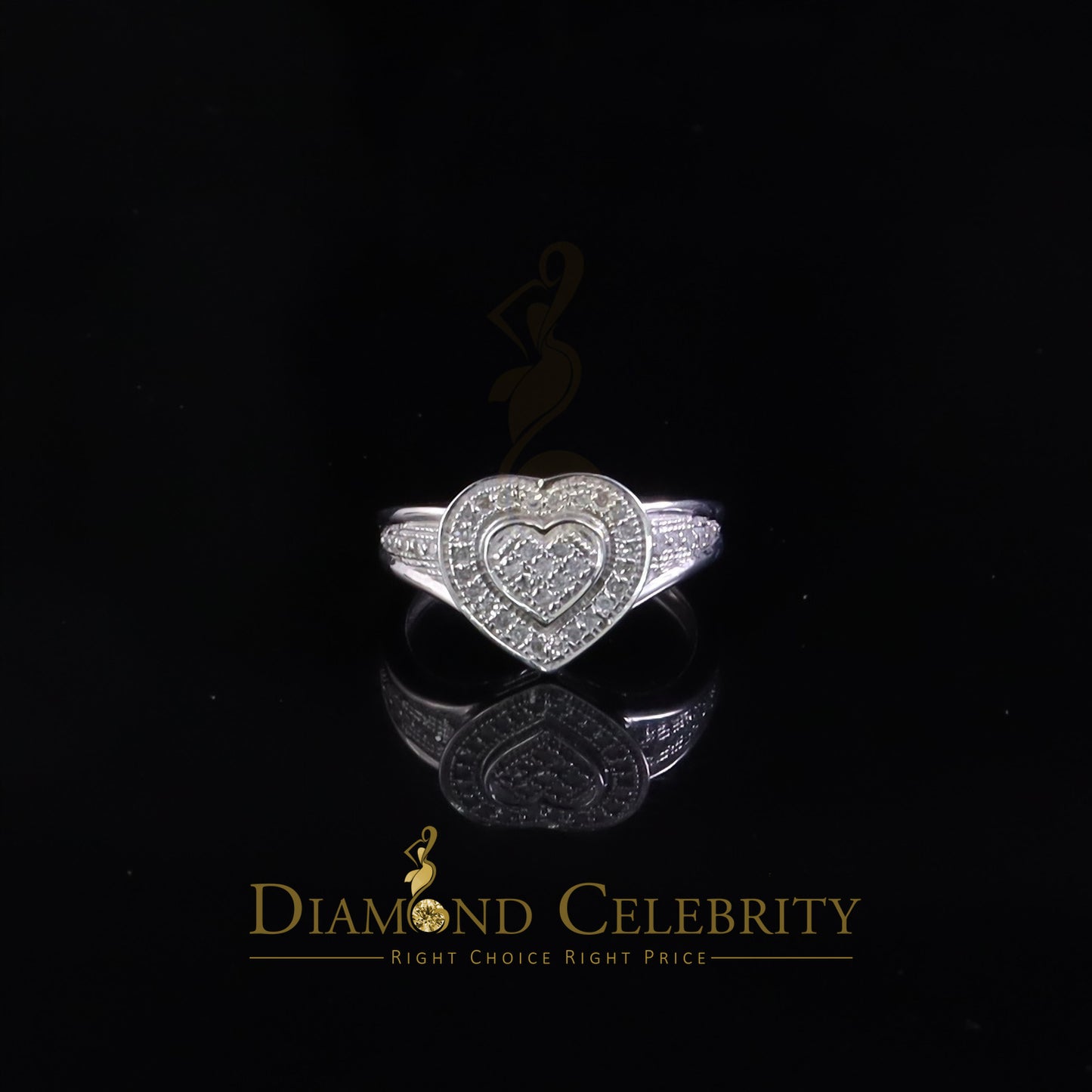DiamondCelebritees 925 White Sterling Silver 0.15CT Diamond Shiny Engagement Heart Womens Ring SZ 7