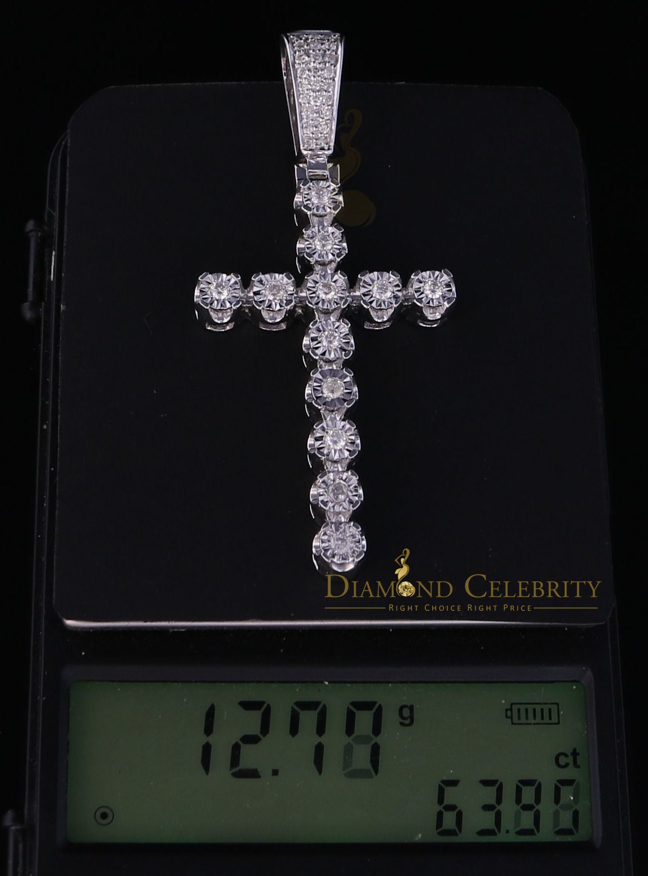 DiamondCelebritees Real 1.25ct Diamond Sterling Silver CROSS Charm Necklace Pendant in White