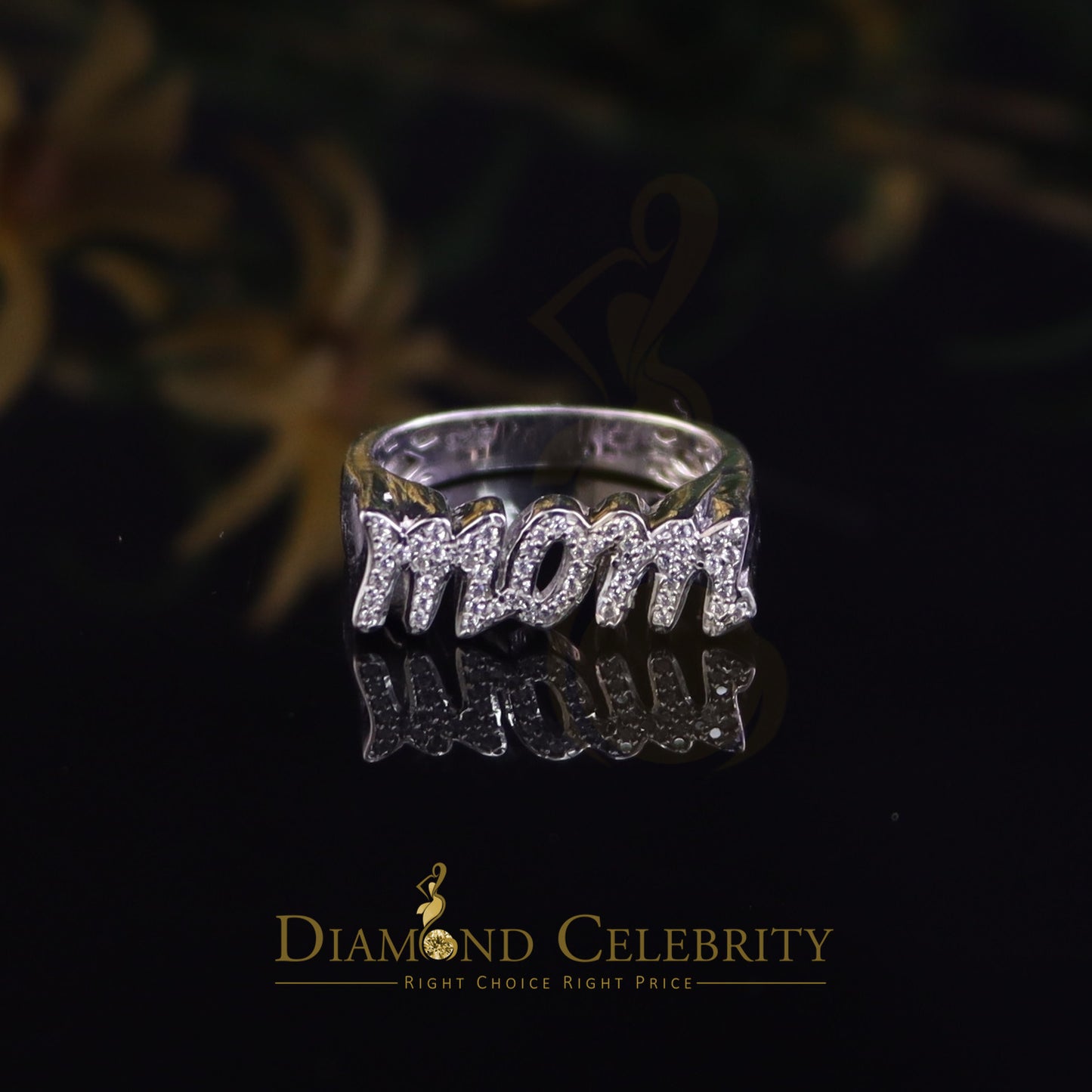DiamondCelebritees 925 White Silver 0.52ct Cubic Zirconia "MOM" Ring Special Offer @ Mother's Day