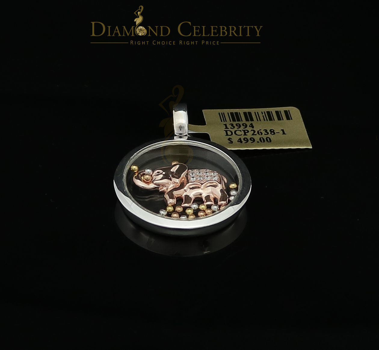 DiamondCelebritees Beautiful White Sterling Silver with Charming Elephant Pendant Cubic Zirconia