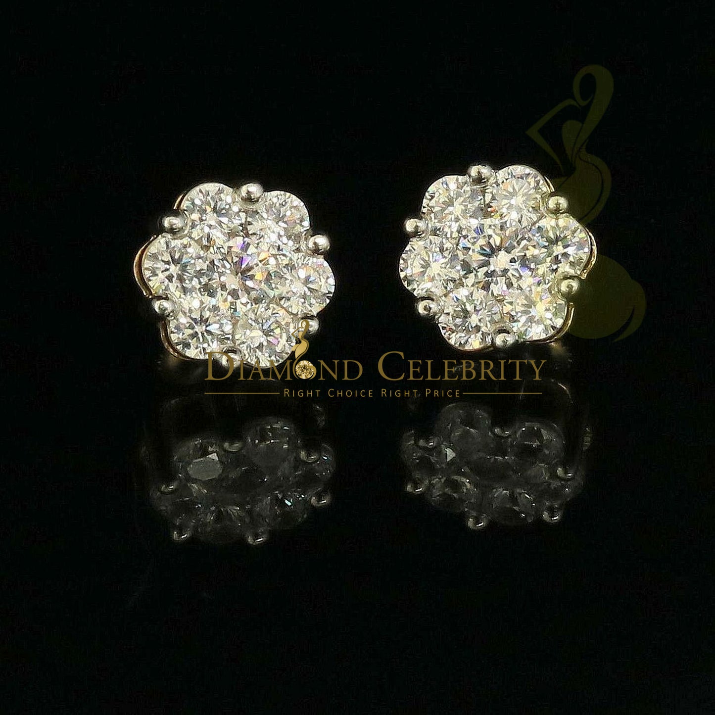 DiamondCelebritees 925 Yellow Silver Sterling 1.46ct Cubic Zirconia Hip Hop Floral Women's Earrings