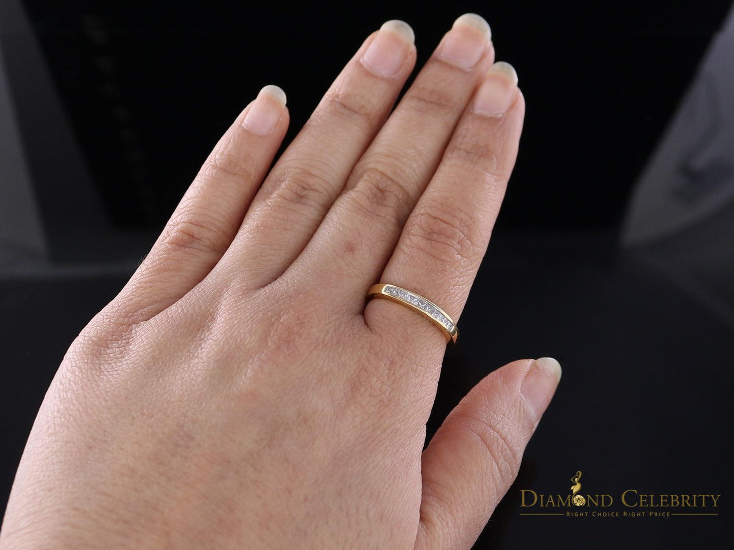 DiamondCelebritees Real 14 kt Yellow Gold with 0.25CT Real Diamond BUGGET BAND Shape Ring Size 6.5