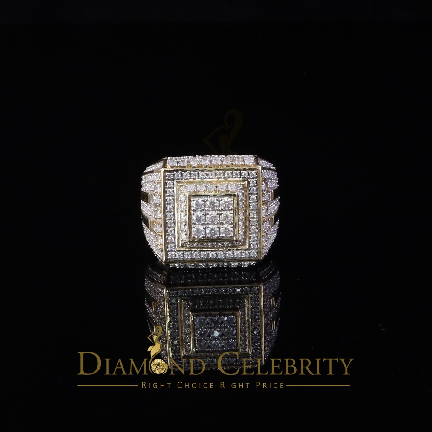 DiamondCelebritees Men's 925 Silver Yellow 4.00ct VVS 'D' Moissanite Square Rings Size 10