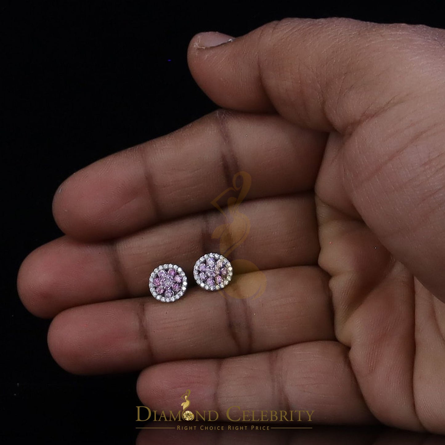 Diamondcelebritees Women's 925 Silver White 0.66ct VVS 'D' Pink Moissanite Round Stud Earrings