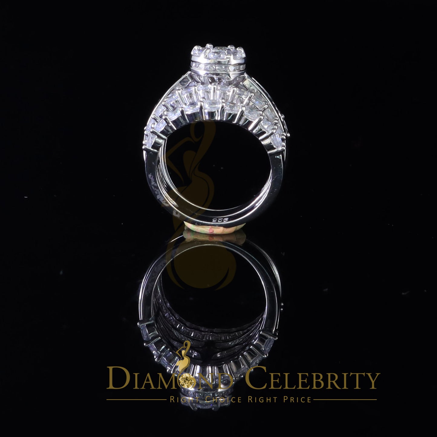 DiamondCelebritees Silver 8.50ct Cubic Zirconia Piece Halo Trio Ring Band White Womens Ring Size 8