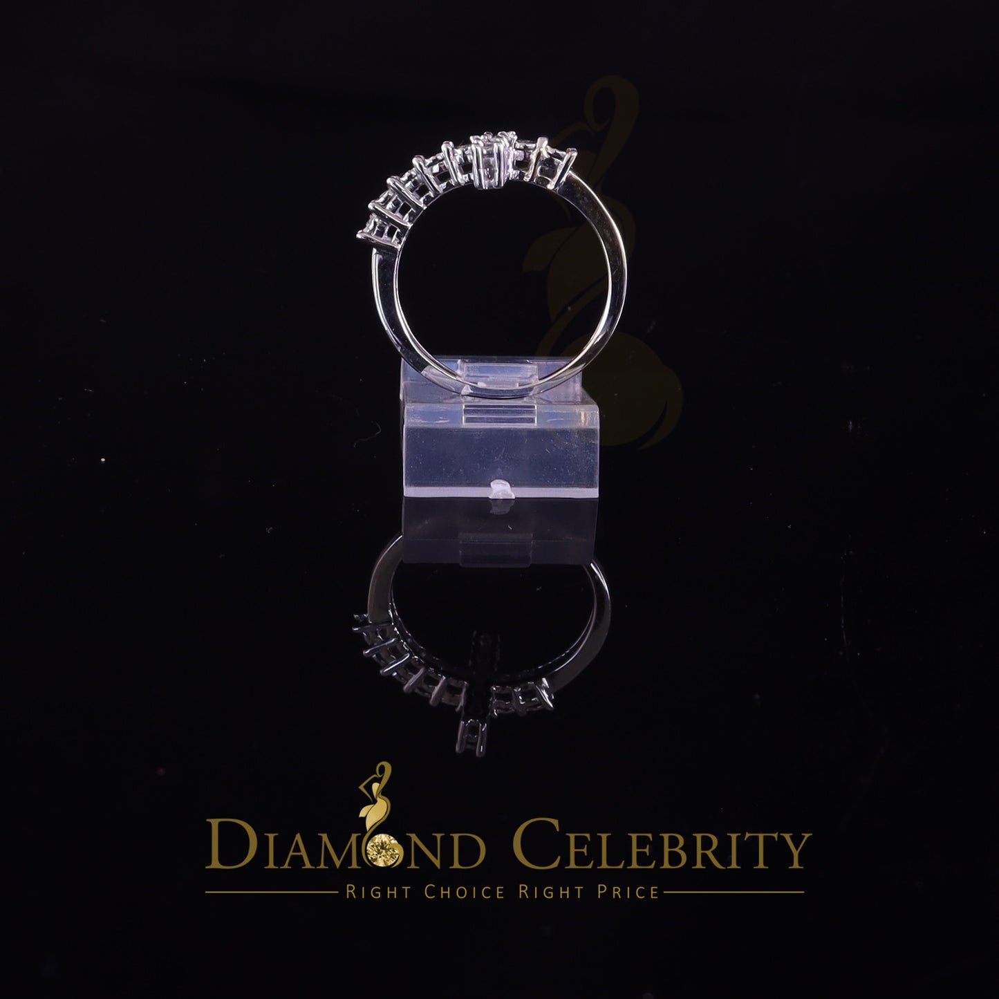 DiamondCelebritees 0.05ct Real Diamond 925 Sterling White Silver Sideways Cross Womens Ring Size 7