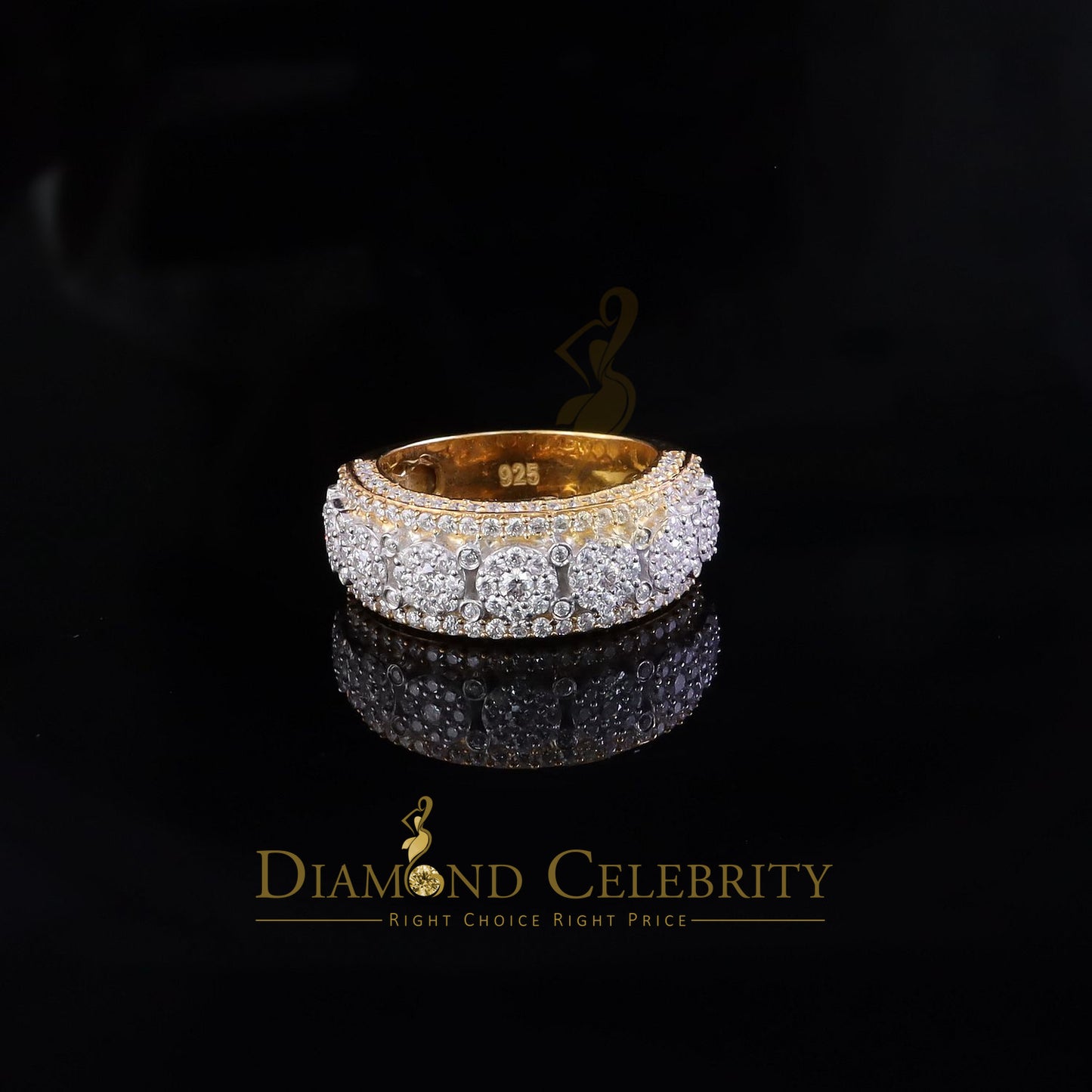 DiamondCelebritees 2.50ct Silver VVS'D Yellow Round Shape 925 moissanite Band Ring size 8 For Men's