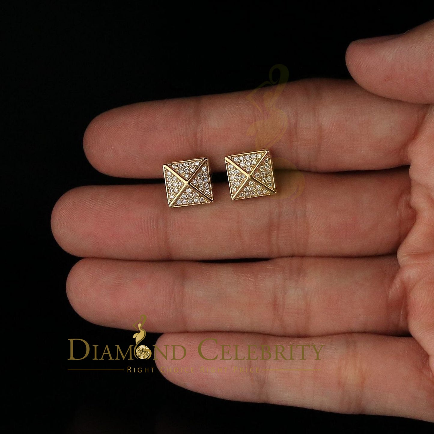 DiamondCelebritees 0.53ct Cubic Zirconia 925 Yellow Silver Women's & Men's Hip Hop Square Earrings