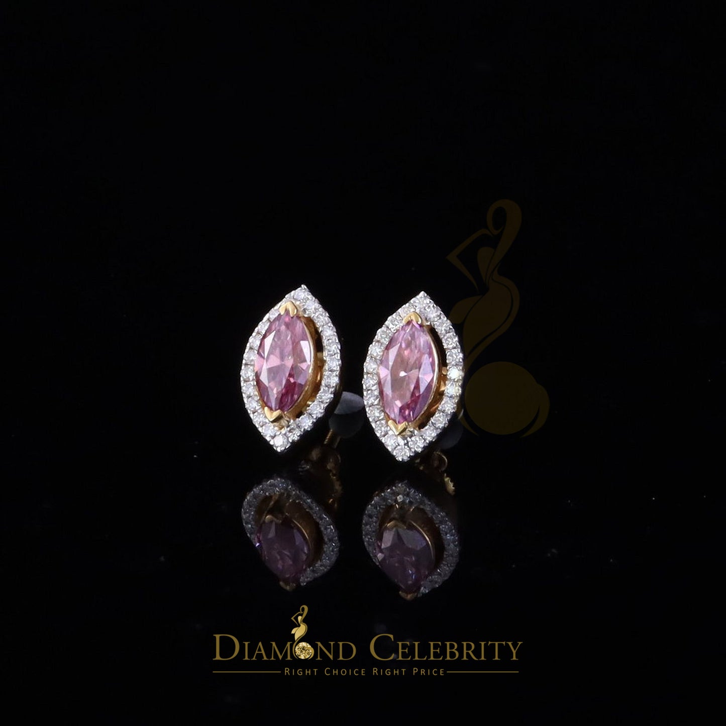 DiamondCelebritees 1.25CT VVS 'D' Pink Moissanite Men's/Women's 925 Silver Yellow Stud Earrings