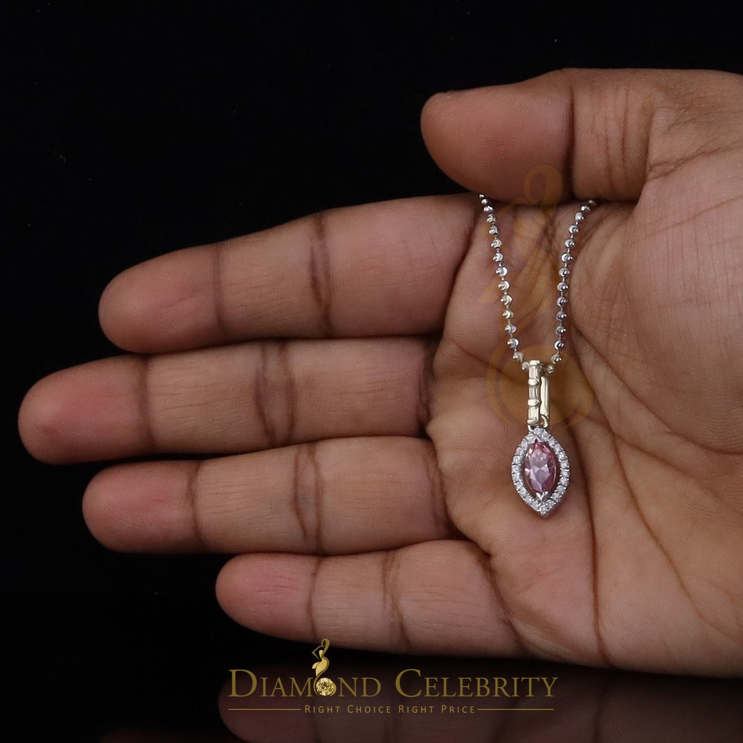 Diamondcelebritees Simple Women's 925 Silver White 1.25 ct VVS 'D' Pink Marquis Moissanite Pendant