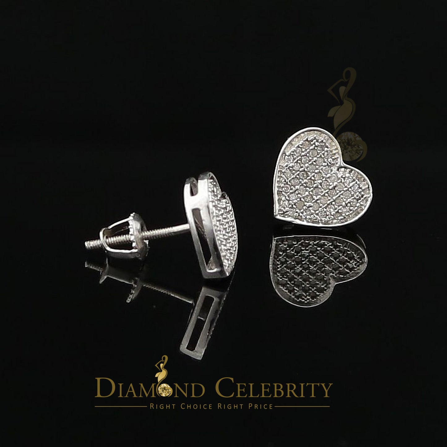 DiamondCelebritees Aretes Para Hombre Heart 925 White Silver 0.25ct Diamond Women's /Men's Earrings