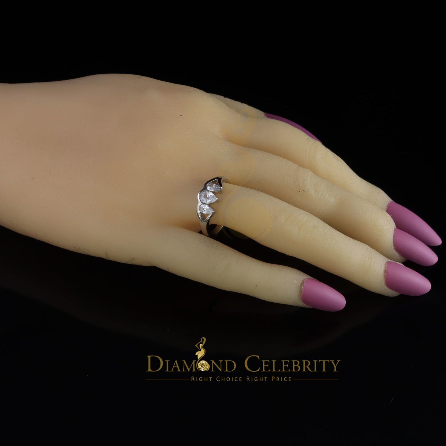 DiamondCelebritees 0.75ct Cubic Zirconia 925 Sterling White Silver Pear Shape Women's Ring Size 7