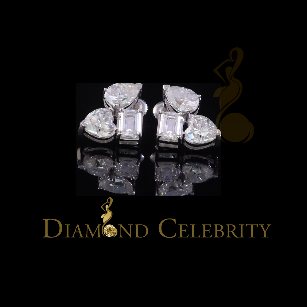 Diamondcelebritees 5.00 CT VVS 'D' Moissanite Women's Tri 925 Silver White Toi et Moi Stud Earrings