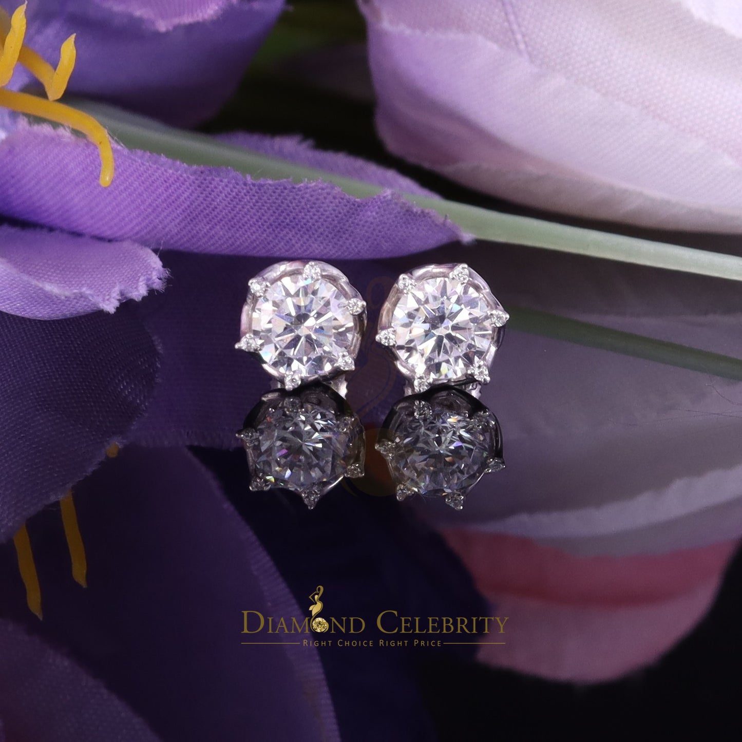 Diamondcelebritees Men's/Womens 925 Silver White 1.50 ct VVS 'D' Moissanite Round Stud Earrings