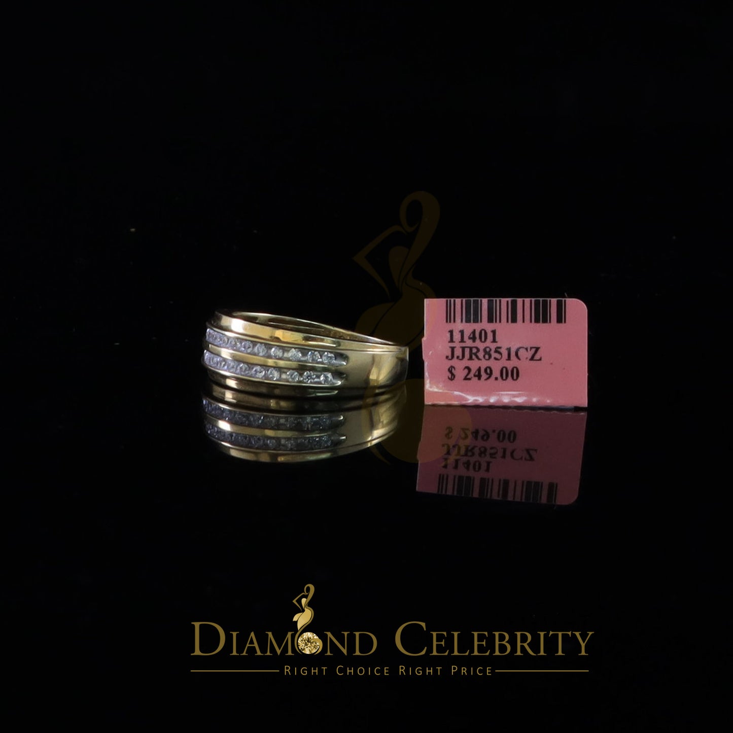 DiamondCelebritees Men's 0.50ct Cubic Zirconia Yellow 925 Sterling Silver Round Ring Size 10
