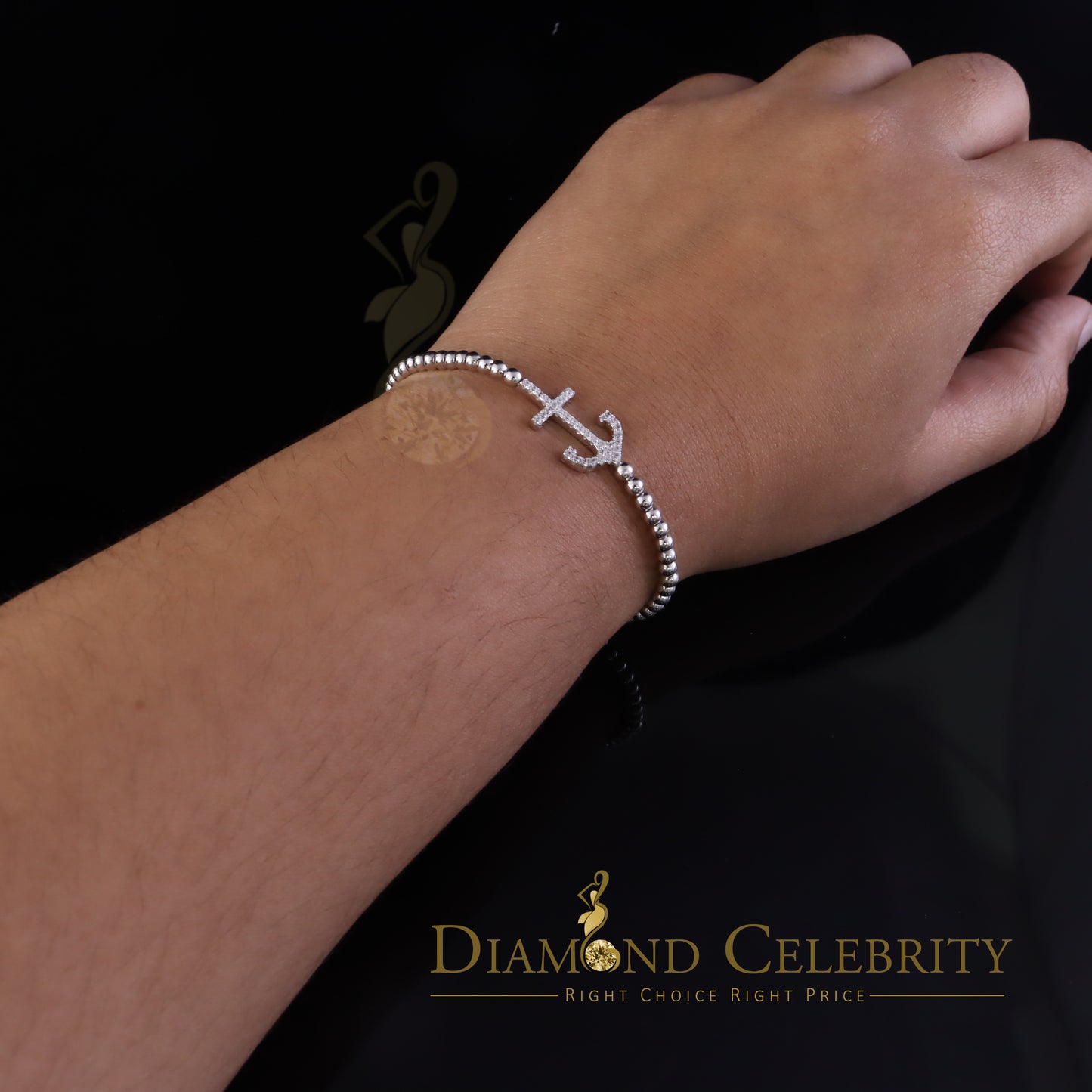 Diamondcelebritees Anchore Pearl Style Chain White Sterlng Silver Cubic Zirconia Adjtable Bracelete