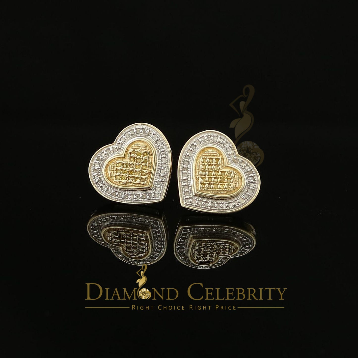 DiamondCelebritees Aretes Para Hombre Heart 925 Yellow Silver 0.30ct Diamond Women's /Men's Earring