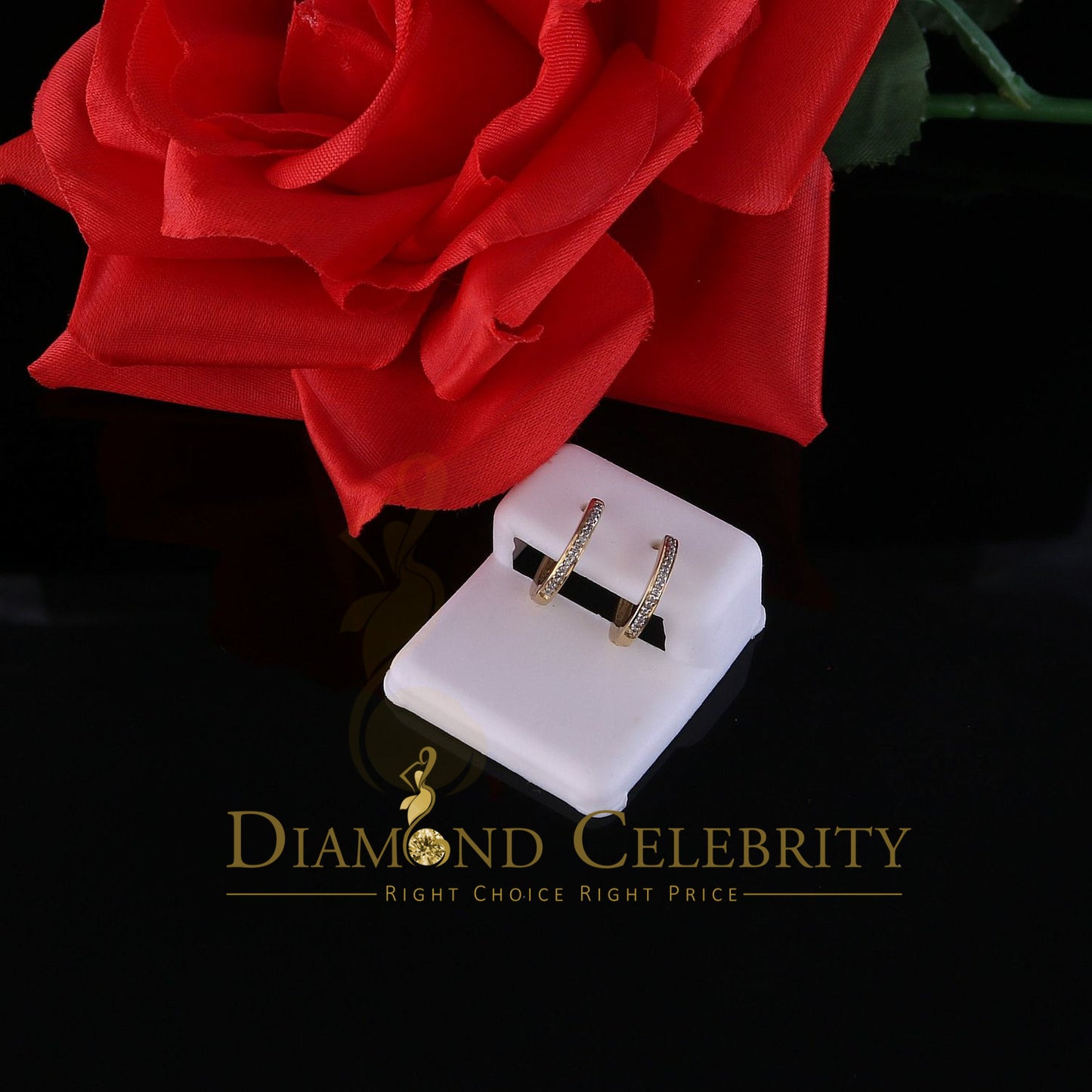 DiamondCelebritees 0.10ct Diamond 925 Sterling Silver Yellow Hoop Stud Earrings For Men's / Women's