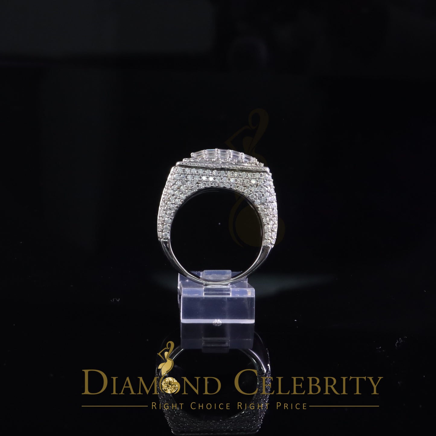 DiamondCelebritees Men's for 925 White Silver 4.50ct VVS 'D' Moissanite Rectangle Rings Size 10