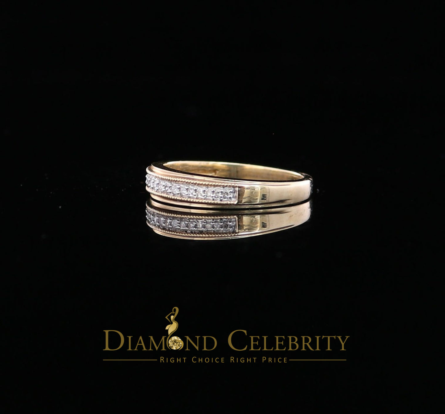 DiamondCelebritees Real 14 kt Yellow Gold and 0.10CT Real Diamond Ring Band Round Shape Ring Size 7