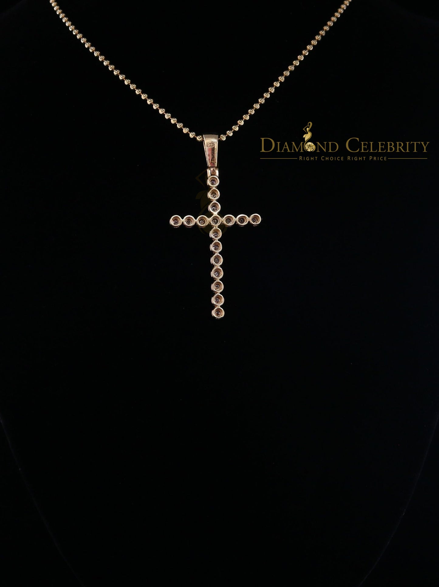 DiamondCelebritees Real 1.0ct Diamond Sterling Silver CROSS Charm Fashion Necklace Yellow Pendant