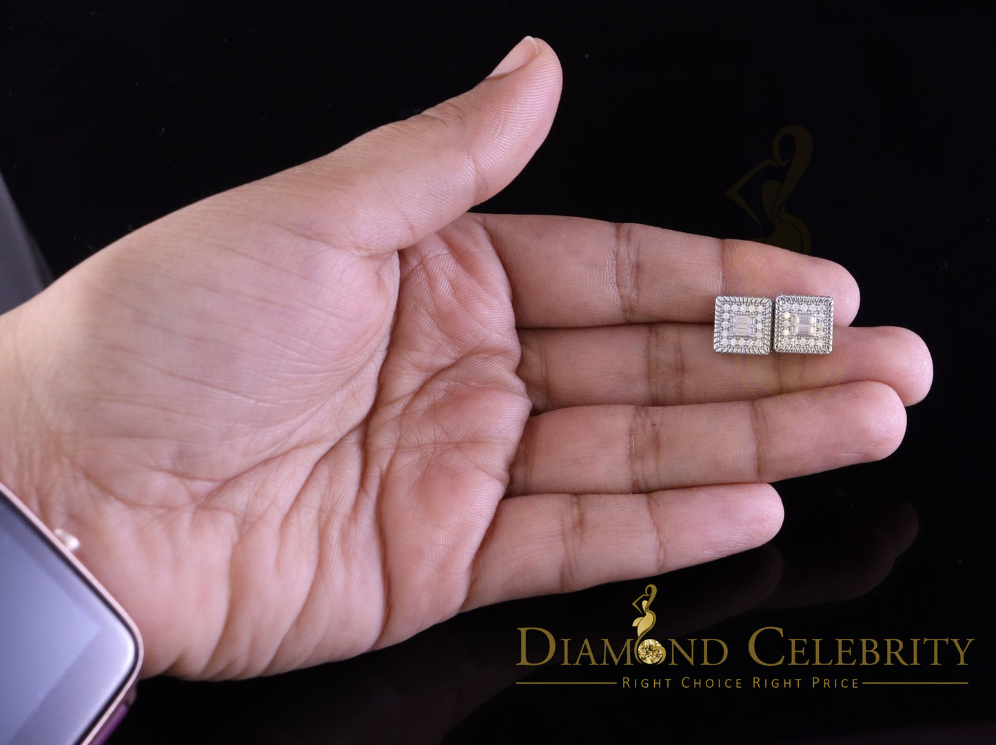 Diamondcelebritees Cubic Zircon 925 Silver 1.00ct White Silver Women's/Men's Square Stud Earrings