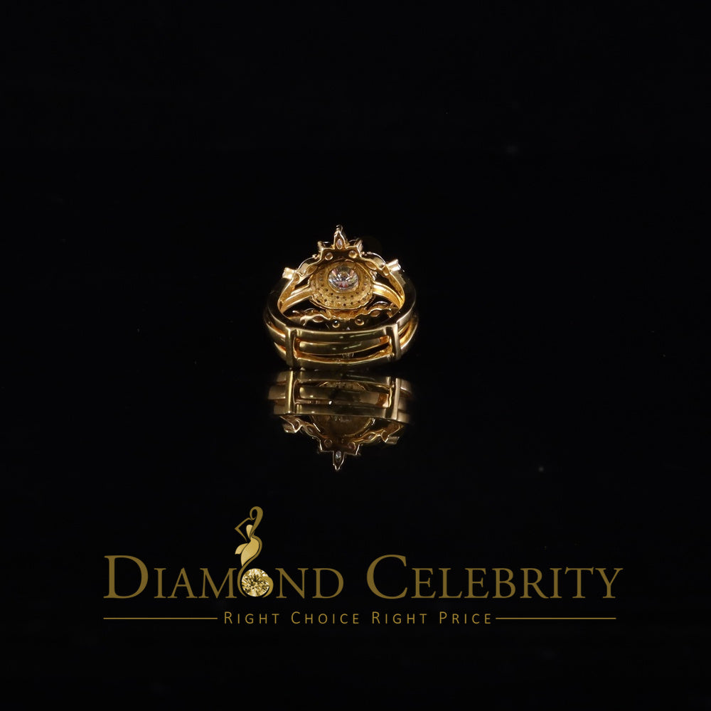 DiamondCelebritees 925 Silver Moissanite 1.66ct Women Enhancer Round Wrap Insert Ring SZ 7 Yellow