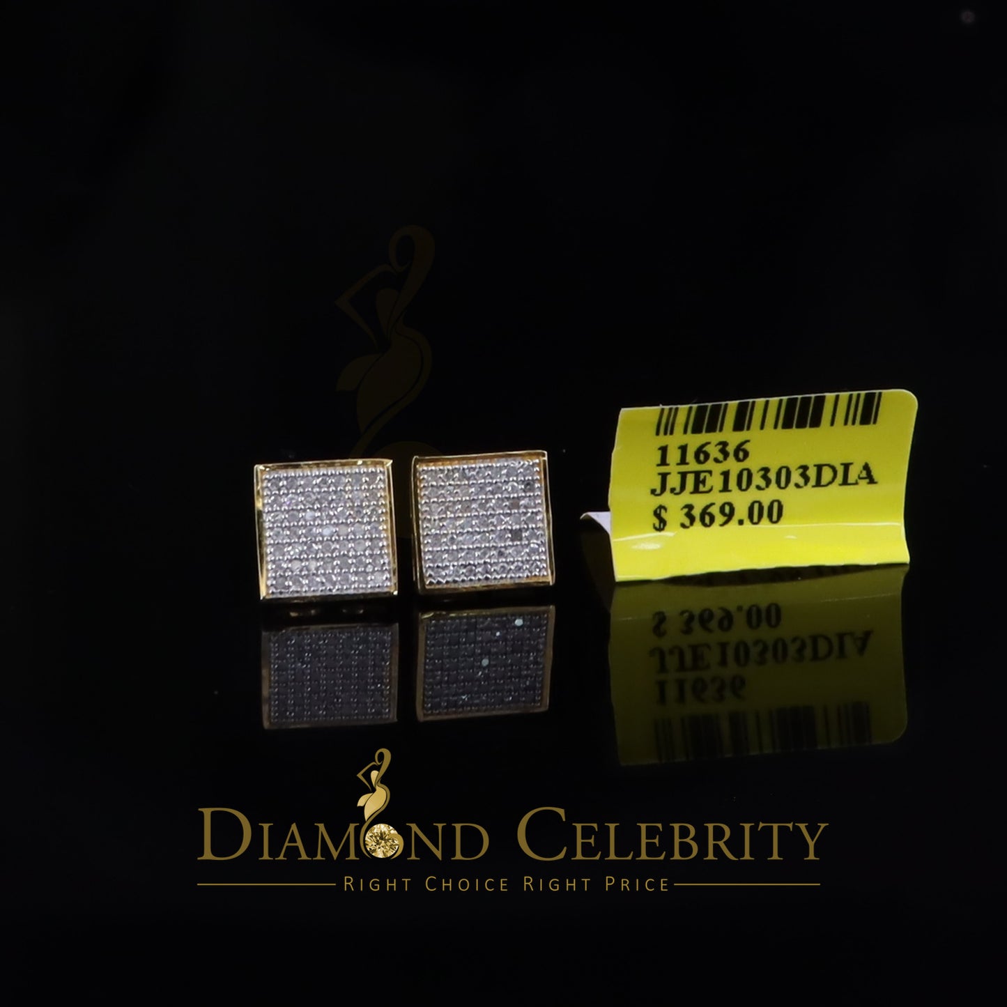 DiamondCelebritees 0.25ct Diamond 925 Sterling Silver Yellow Princess Shape Stud Earring For Womens