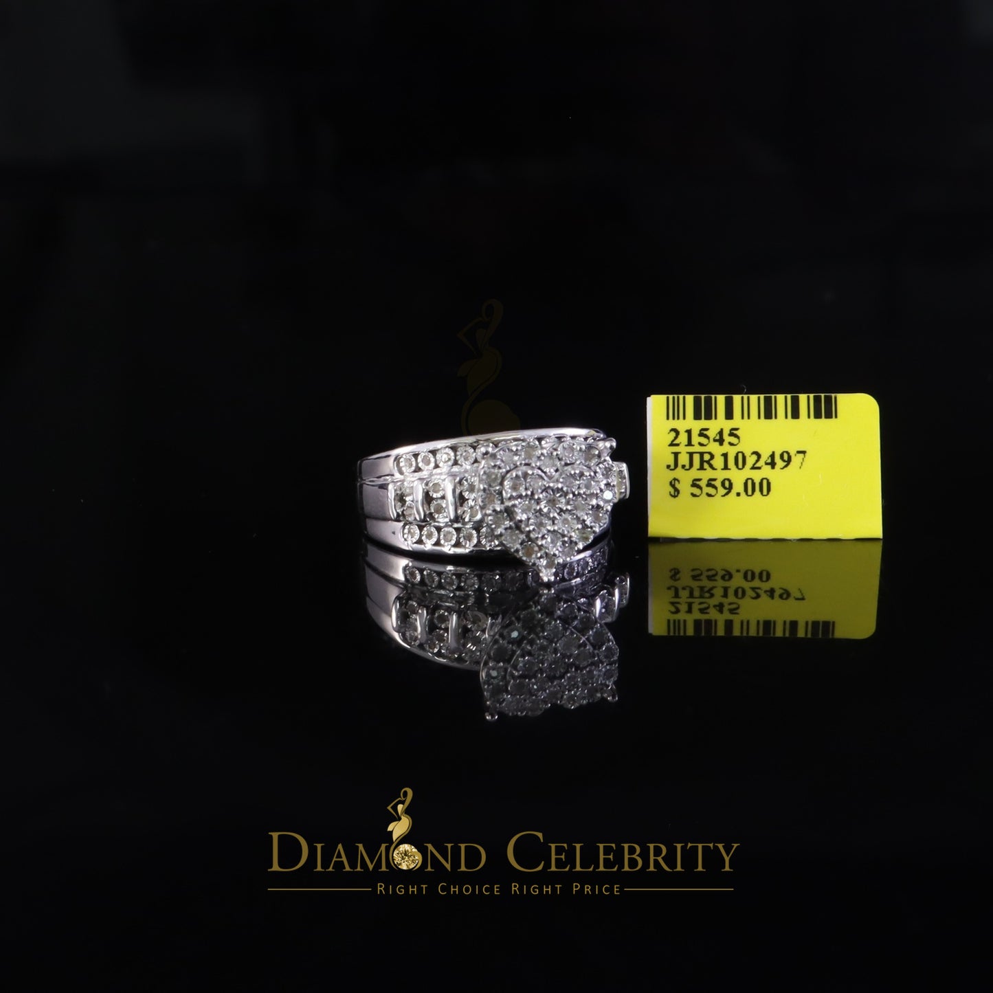 DiamondCelebritees New Cindarella Heart Ring SZ7 Real Diamond 0.25ct White 925 Silver for Women