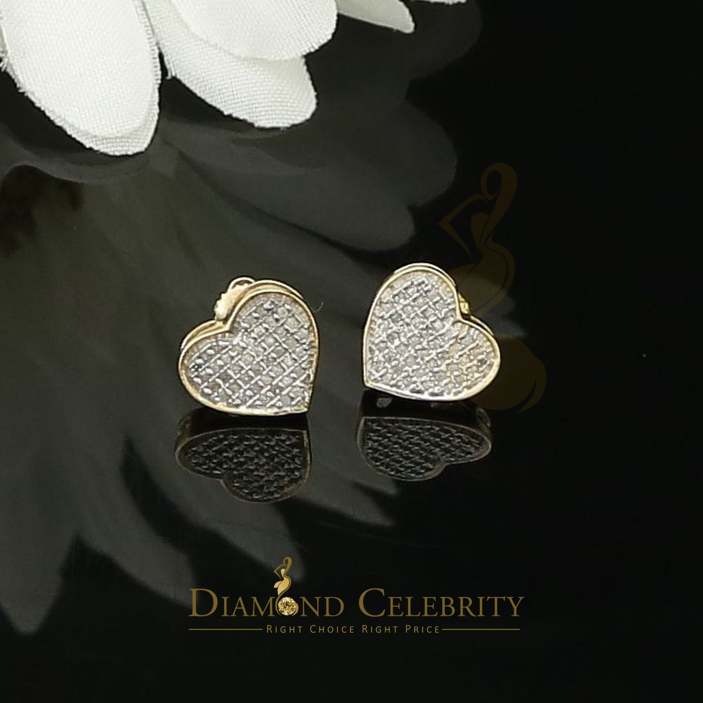 DiamondCelebritees 925 Sterling Silver 0.10ct Diamond Heart Earrings For Women Yellow Stud For Men