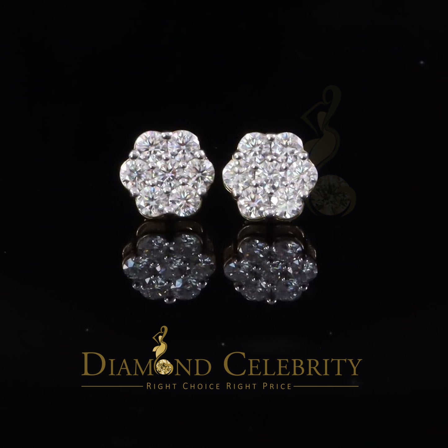 DiamondCelebritees Womens 925 Silver Yellow 2.25ct VVS 'D' Moissanite flower Stud Earrings