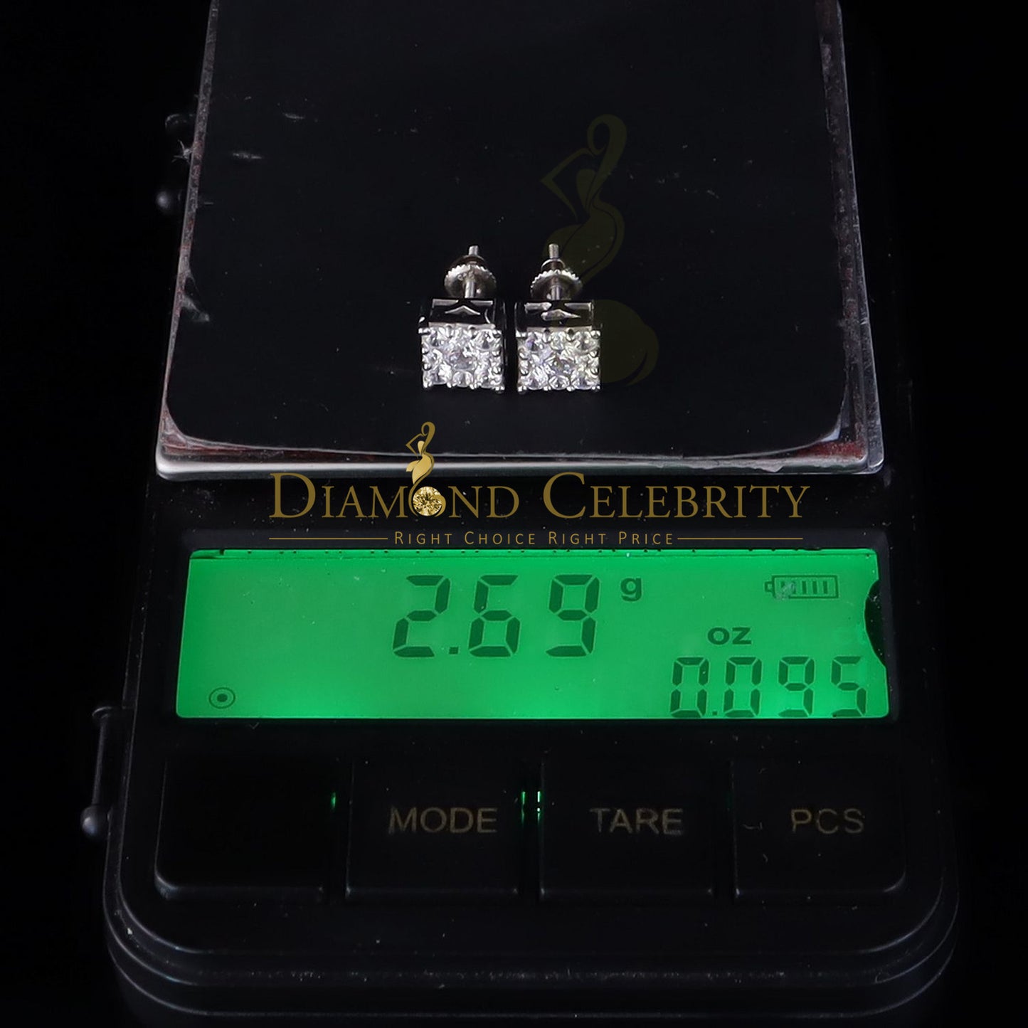 DiamondCelebritees Hip Hop 925 White Silver 1.68ct Cubic Zirconia Women's Square Stud Earrings