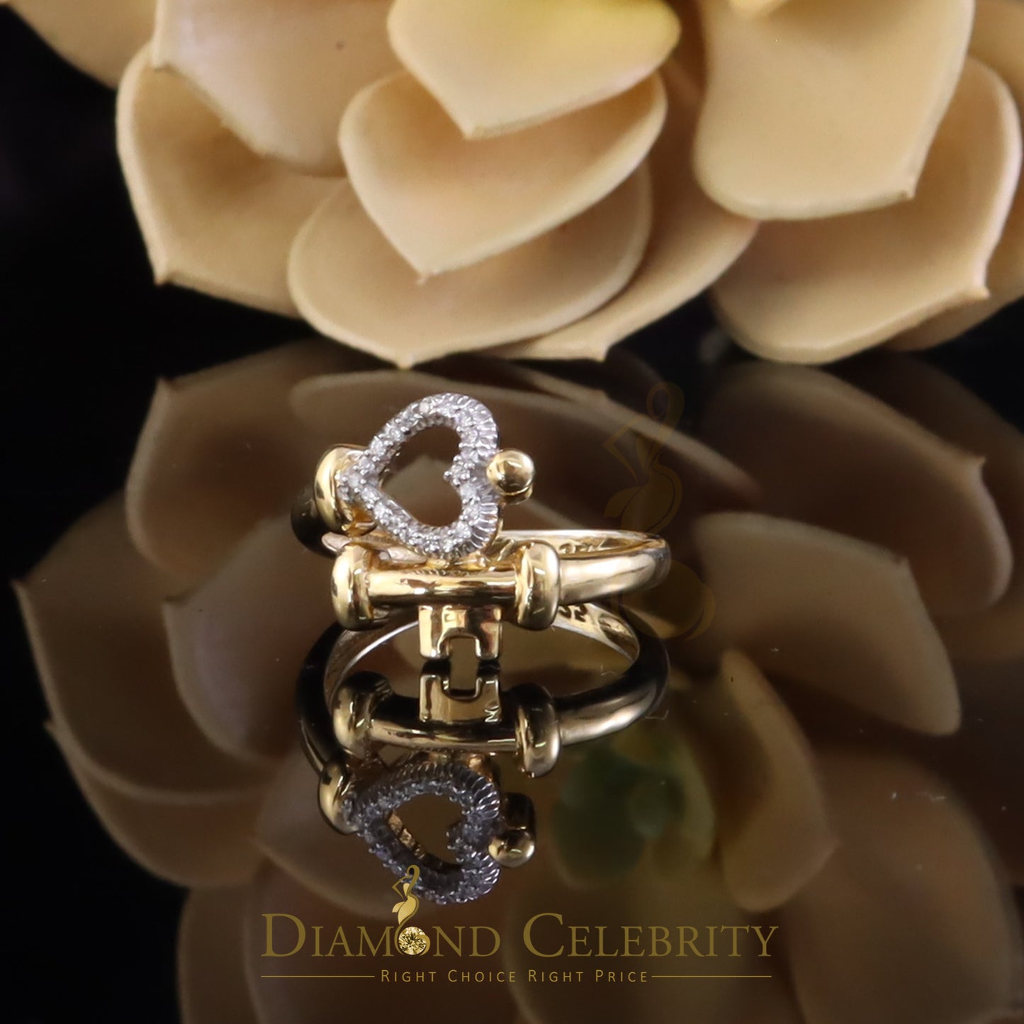 DiamondCelebritees 925 Yellow Silver 0.20ct Cubic Zirconia Promise Heart Key Womens Ring Size 8
