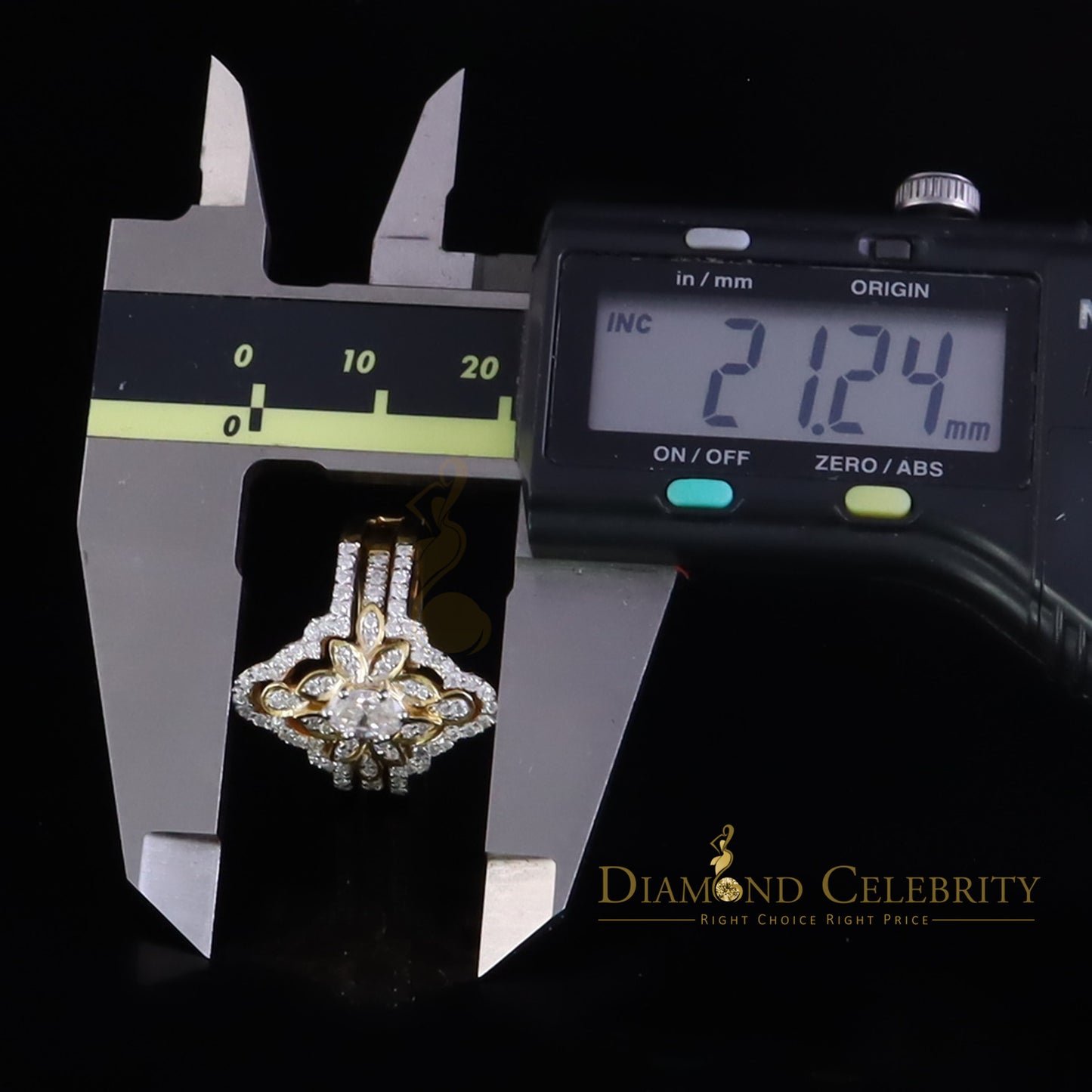 DiamondCelebritees 2.00ct VVS D Moissanite Fancy Ring W/ Guard in SZ 7 Yellow 925 Silver for Women