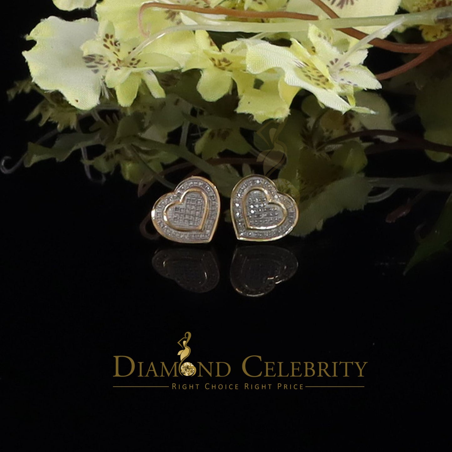 DiamondCelebritees Aretes Para Hombre Heart 925 Yellow Silver 0.30ct Diamond Women's /Men's Earring