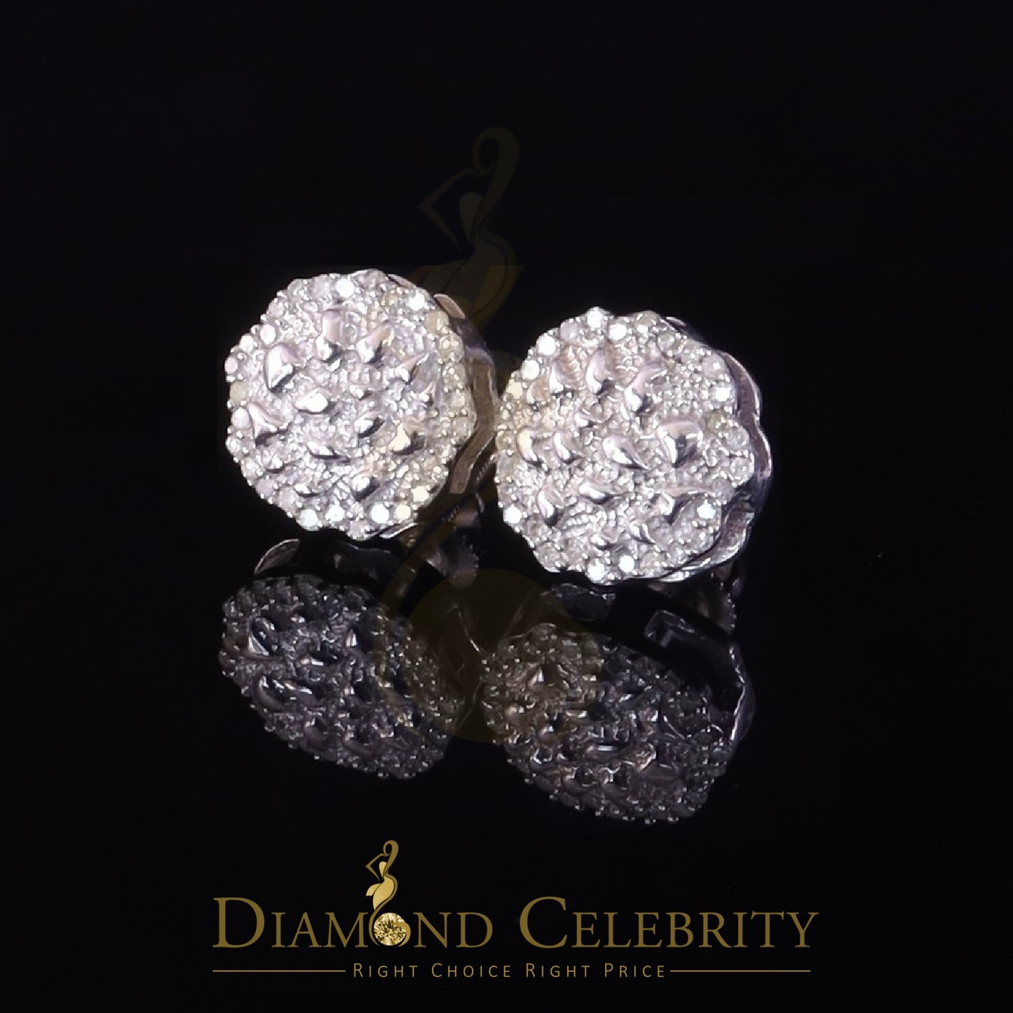 DiamondCelebritees 0.15ct Diamond 925 Sterling White Silver For Men's & Womens Stud Nugget Earrings