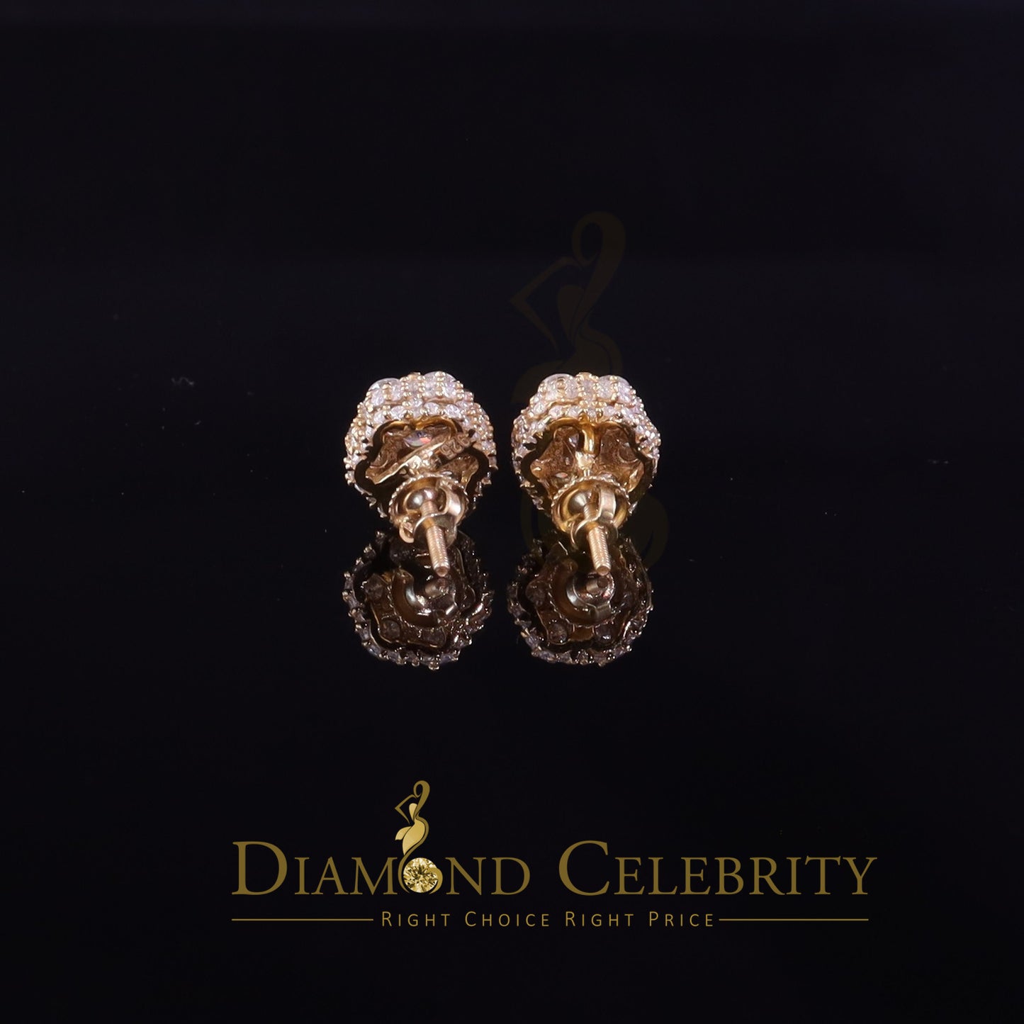 DiamondCelebritees 925 Silver Yellow 1.50ct VVS 'D' Men's & Womens Moissanite Floral Stud Earrings