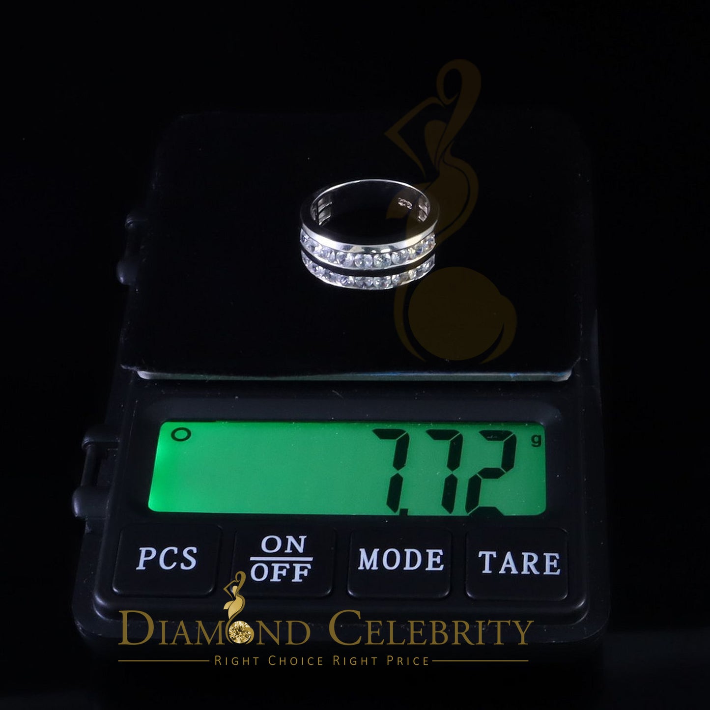 DiamondCelebritees Sterling White Silver Round 3.42ct Cubic Zirconia Round Men's Ring Size 10