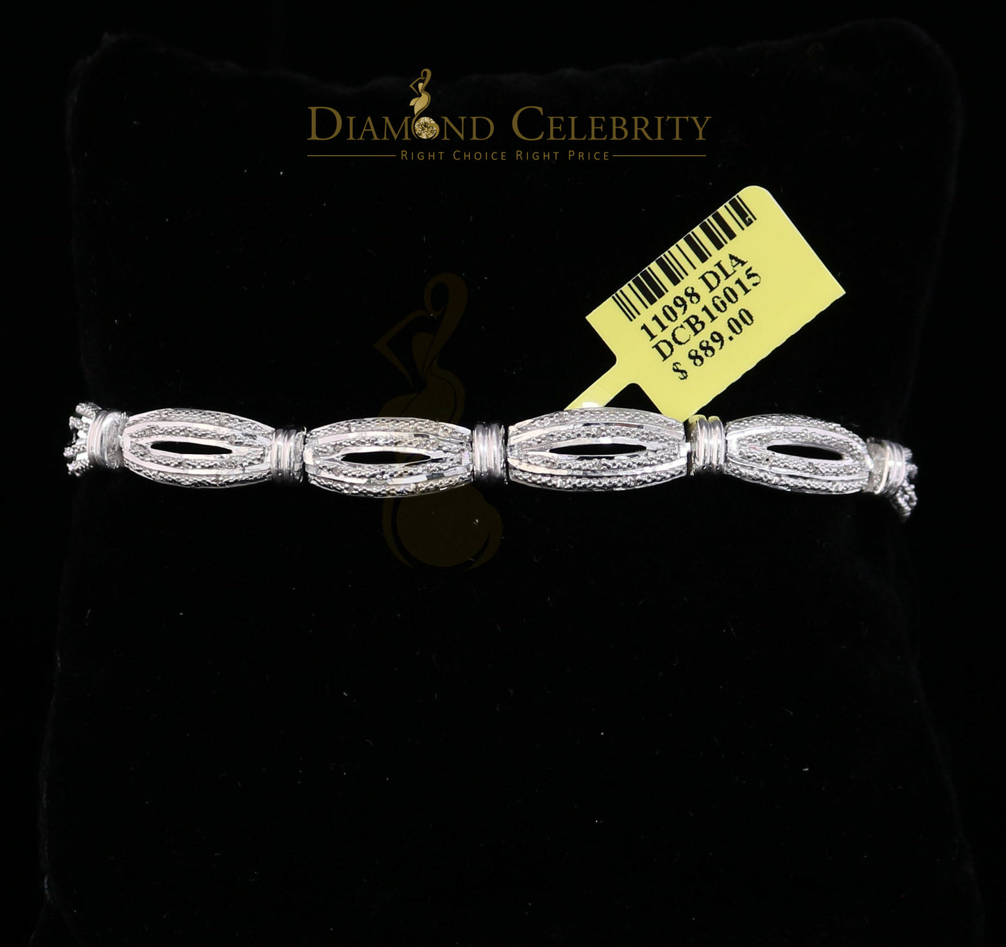 Diamondcelebritees 925 Silver Ladies White 0.20CT Genuine Diamonds Exotic Design Bracelete Size 7''