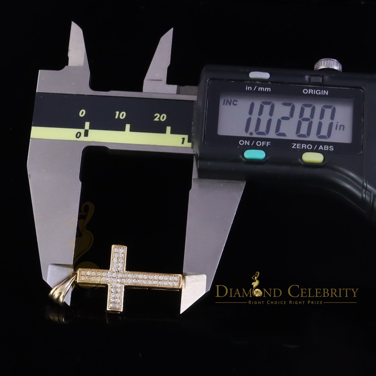 DiamondCelebritees Yellow 925 Sterling Silver CROSS Shape Pendant with 0.58ct Cubic Zirconia Stone