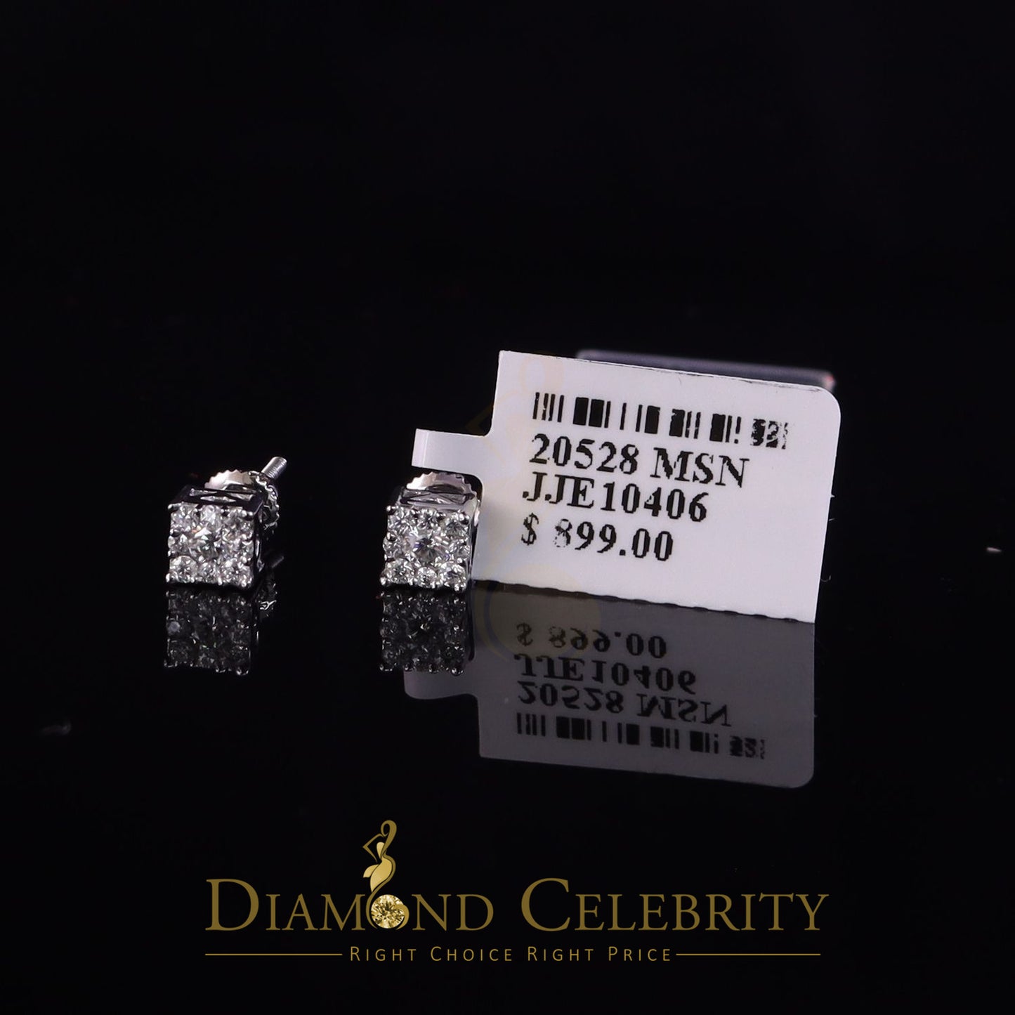 DiamondCelebritees 0.25ct VVS 'D' Color Real Moissanite Stud Square Earrings 10k Real White Gold