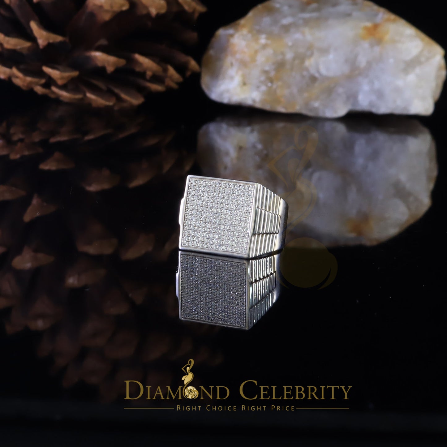 DiamondCelebritees 925 Silver White 1.70ct Cubic Zirconia Wide Square Cocktail Men's Ring Size 10