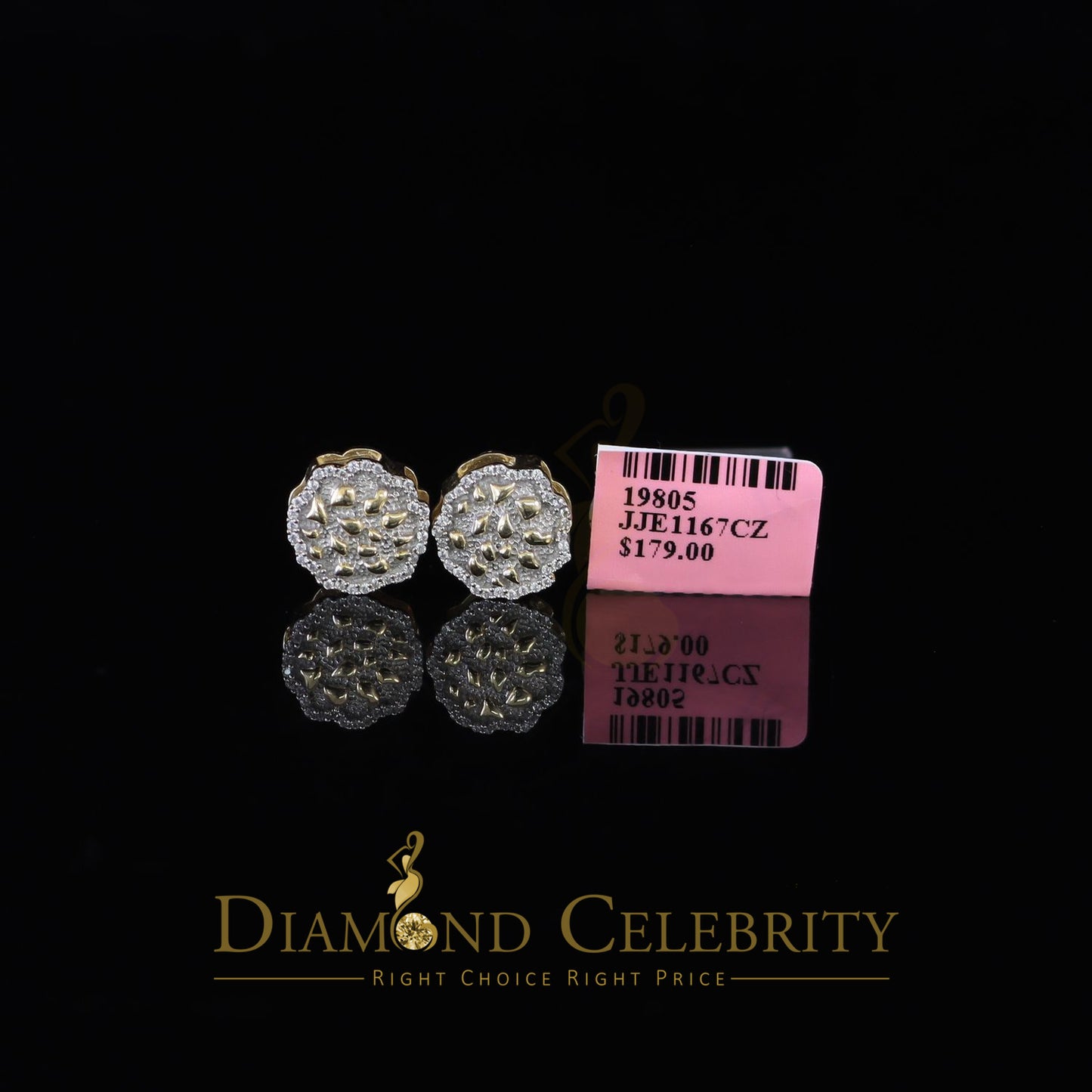 DiamondCelebritees 925 Yellow Silver Nuggtte's 1.38ct Cubic Zirconia Hip Hop Flower Women Earrings