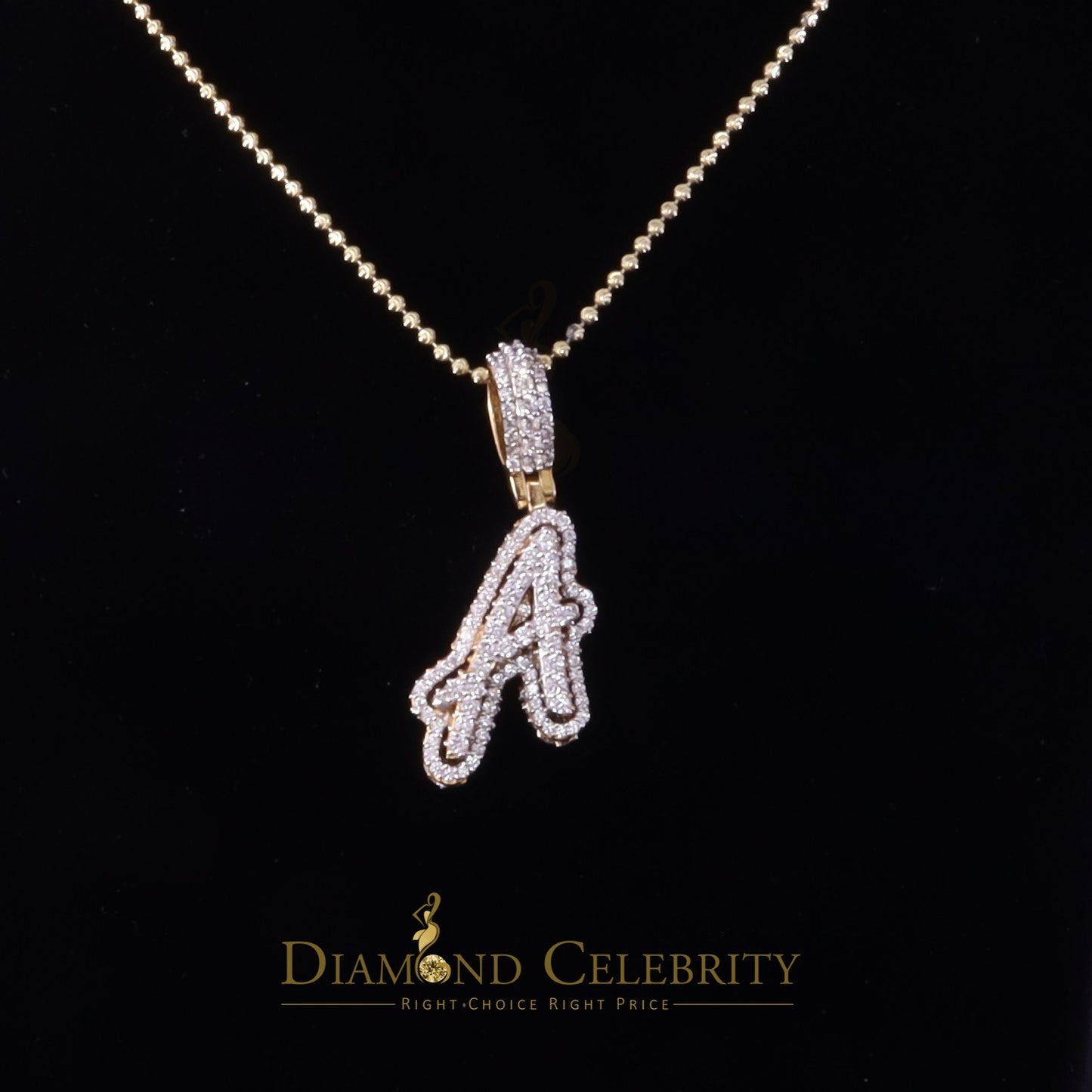 DiamondCelebritees Yellow Cursive 3D Alphabet Shape 925 Sterling Silver Cubic Zirconia Pendant