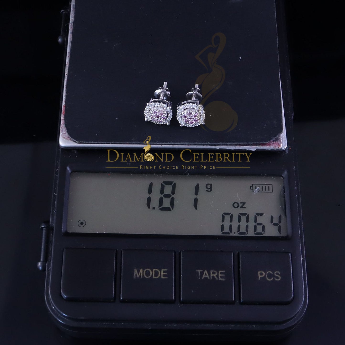 Diamondcelebritees Women's 925 Silver White 0.40ct VVS 'D' Pink Moissanite Round Stud Earrings