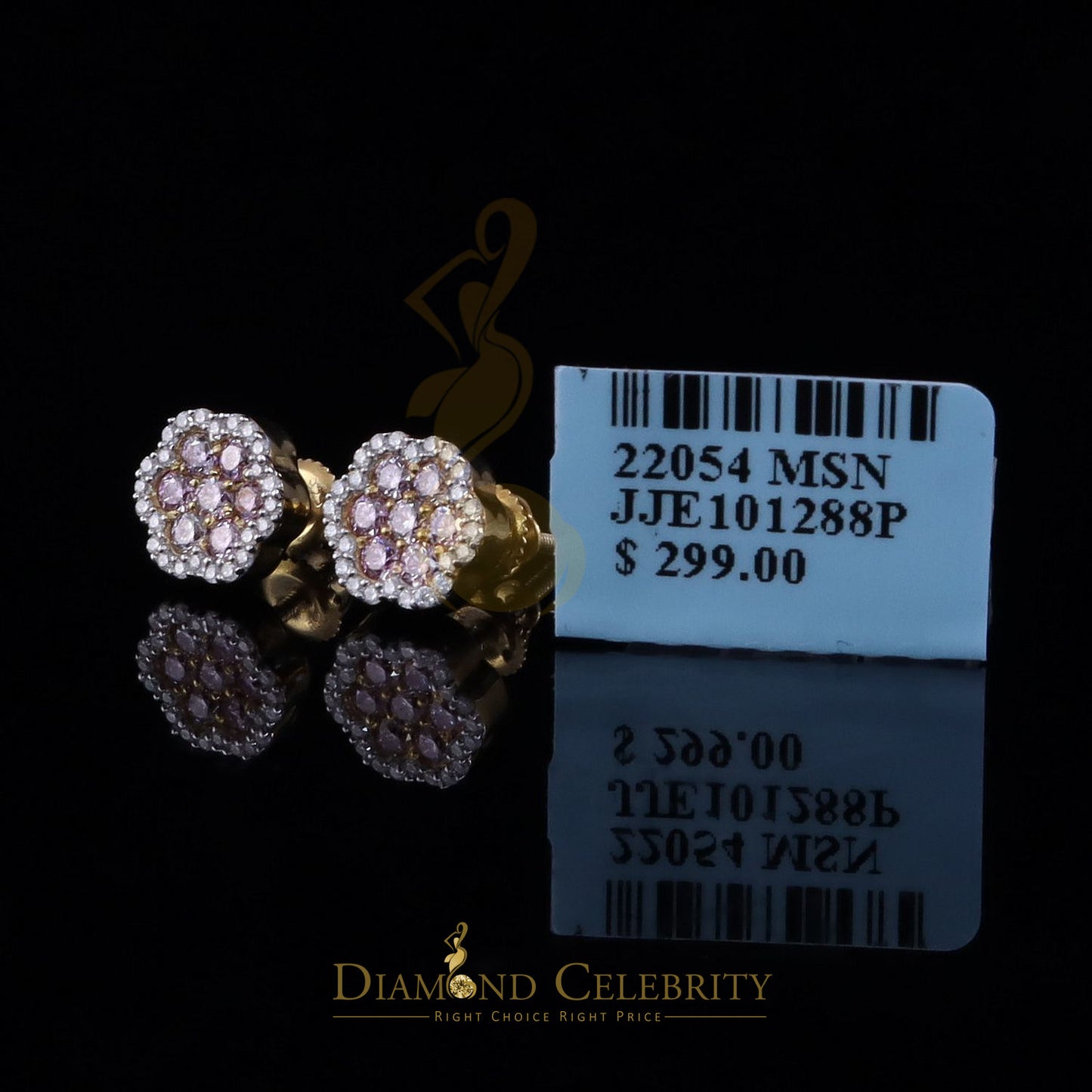 DiamondCelebritees Mens/Women's 925 Silver Yellow 0.66ct VVS D Pink Moissanite Floral Stud Earrings