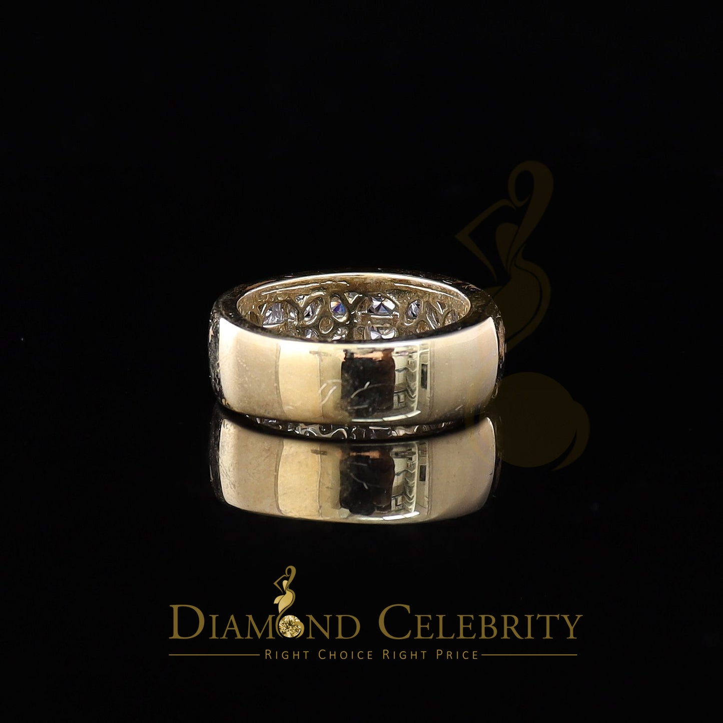 DiamondCelebritees 925 Sterling Yellow Silver With Cubic Zirconia 3.0ct Ring Men's Band Sz 10.5