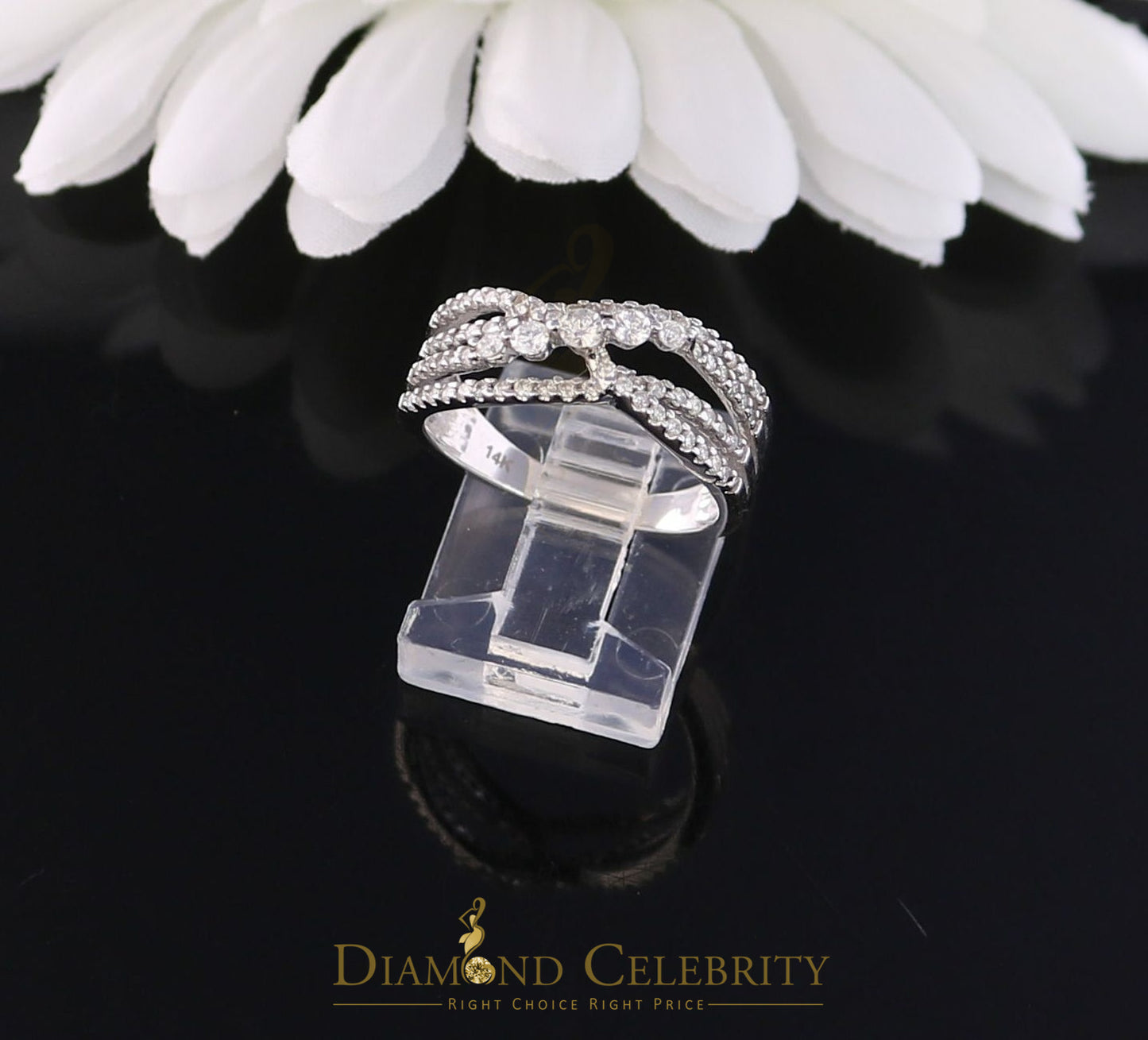 DiamondCelebritees Real 14 kt White Gold with 0.50 CT Genuine Diamond Crown Womens Ring Size 7